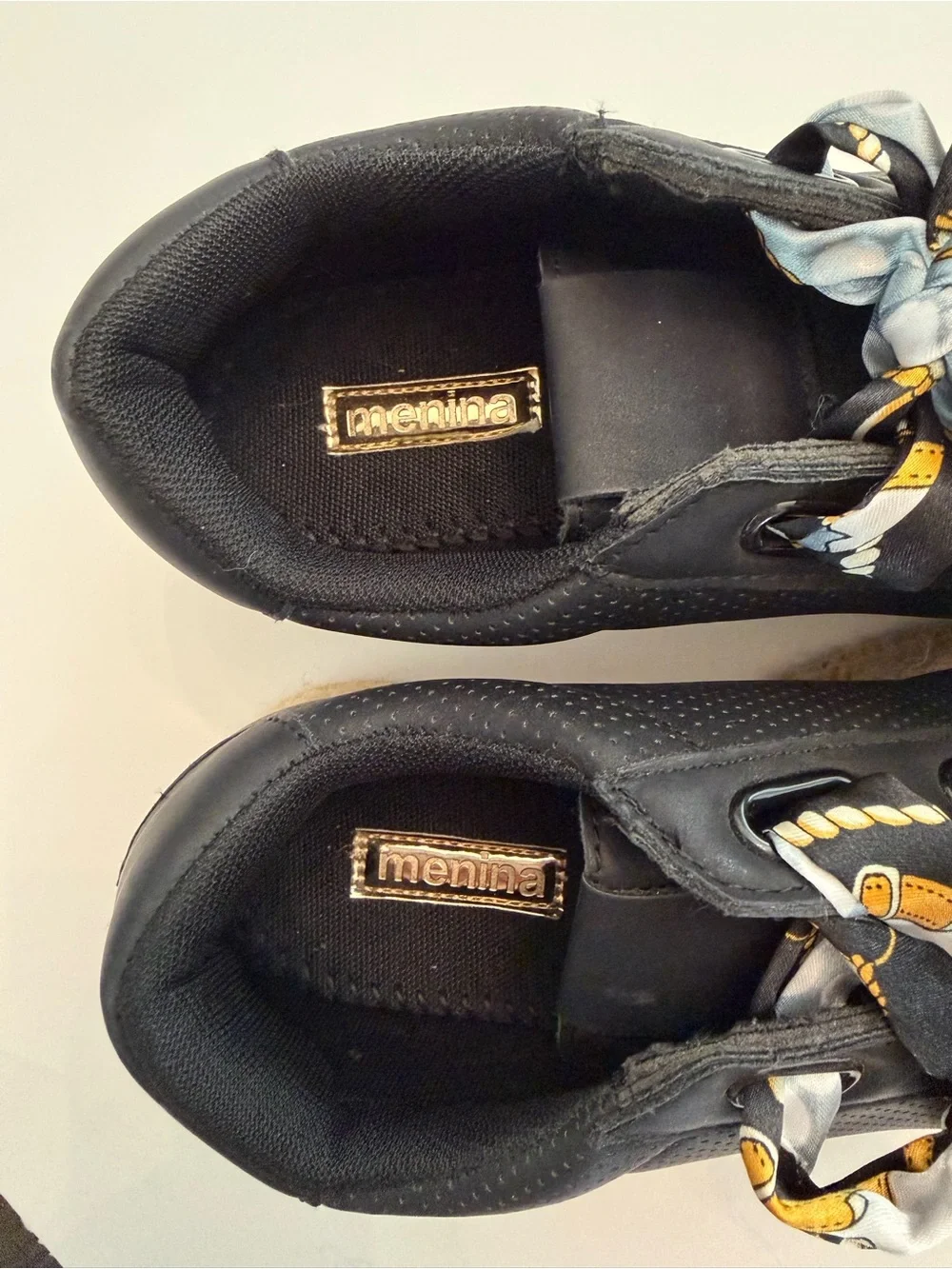 Menina Black Platform Espadrille Sneakers with Patterned Scarf Laces